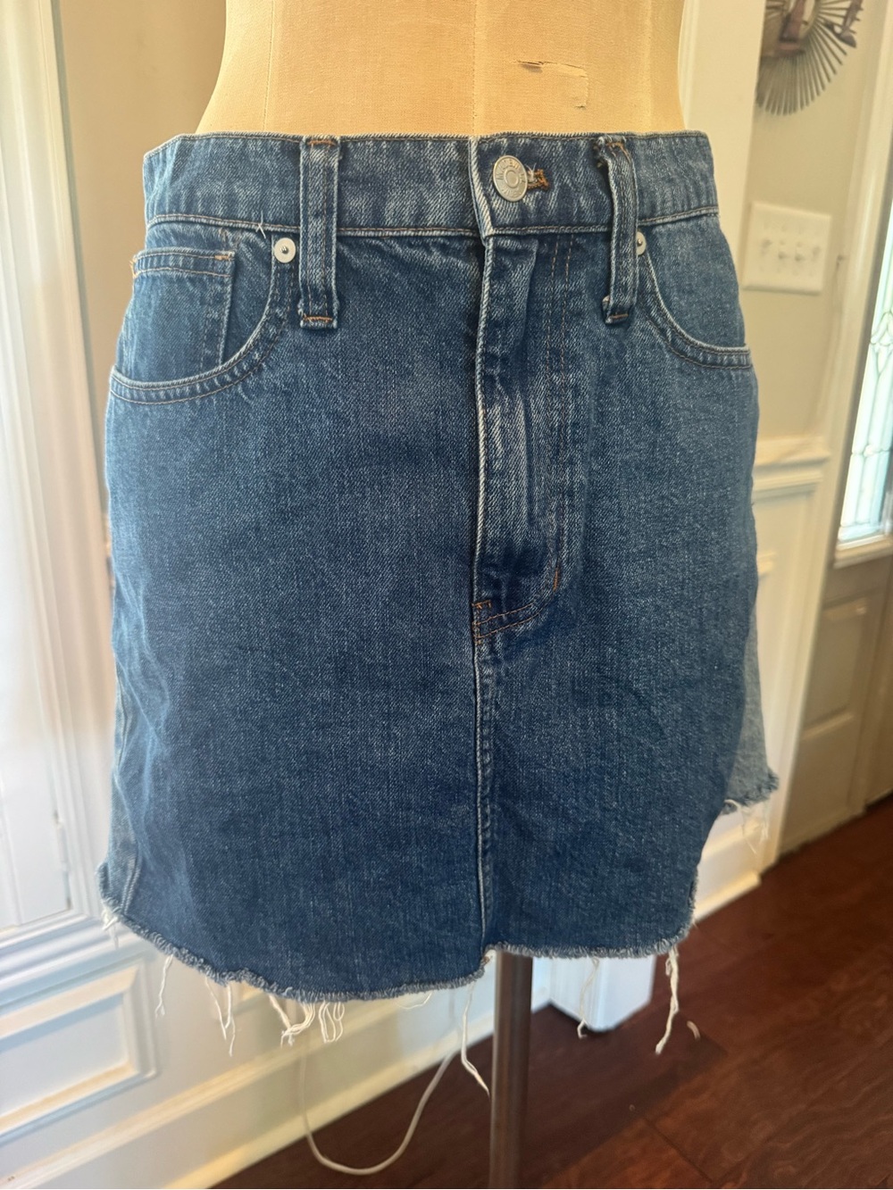 Madewell Dark Blue Denim Mini Skirt with Raw Hem